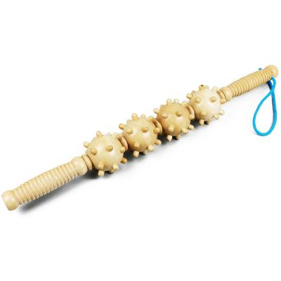 China Wooden Body 4 Ball Muscle Trigger Point Massage Roller Stick for sale