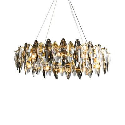 China Home Decor Tall K9 Crystal Pendant Light LED Modern Contemporary Clear Brass Chandelier Lighting Restaurant Hotel Living Room Hanging Lights for sale