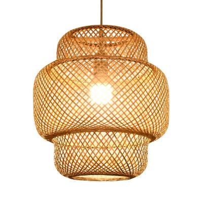 China HITECDAD Chinese style restaurant light decorative bamboo rattan modern lantern woven pendant lamp for cafe and restaurant for sale