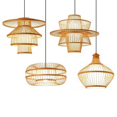 China Easy Installation HITECDAD New Raw Rattan Bamboo Wicker Wave Shade Light Hanging Hanging Ceiling Lamp Fixture Home Decor Bamboo Shade for sale