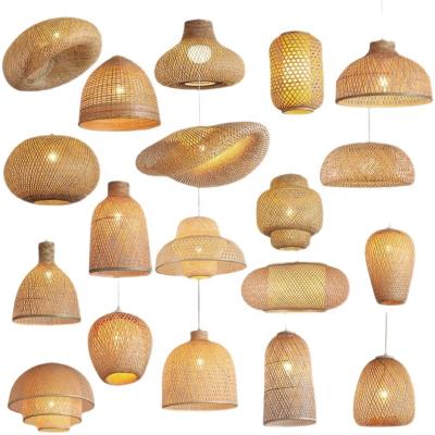 China Asian Modern Restaurant Woven Chandelier Lamp Dining Kitchen Decorative Bamboo Shade Rattan Light Pendant for sale