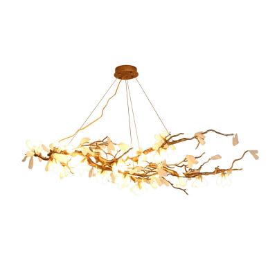 China Large modern vintage HITECDAD copper pendant light long chandelier hotel villa home decor brass natural crystal stone luxury for sale