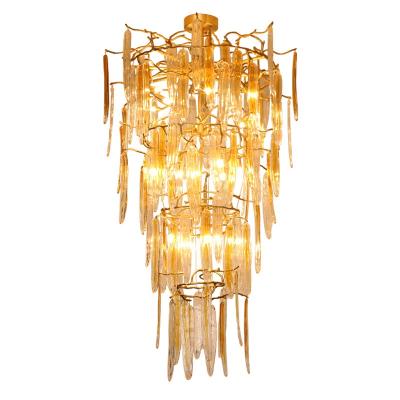 China Large Modern Luxury Classic Brass Staircase Living Room Villa Lobby Hotte Chandelier Vintage HITECDAD Decorative Copper Chandelier for sale