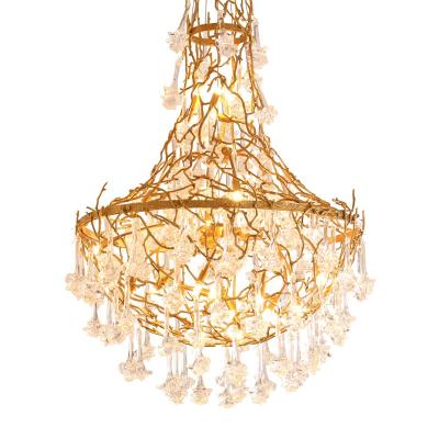 China Large HITECDAD Brass Pendant Lights Lobby Hall Chandeliers Hotel Villa Crystal Staircase Indoor Decorative Luxury Home Lighting for sale