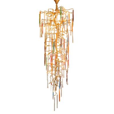 China Luxury Vintage HITECDAD Large Pendant Light Hotel Lobby Villa Staircase Brass Hand Blown Glass Chandelier for sale