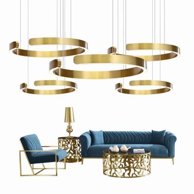 China Modern Indoor Circle Shape HITECDAD C Pendant Light Hotel Villa Round Luxury Home Decorative Chandelier 3 Rings for sale