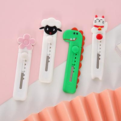 China Dinosa/Cat Mini Utility Knife Box Paper Cutter Portable Cute Retractable Wrapping Paper Cutter Student Art Knife for sale