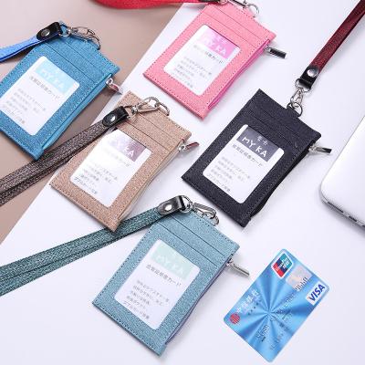 China Normcore / Minimalist Premium Leather PU Badge ID Working Card Holder With Neck Strap Lanyard for sale