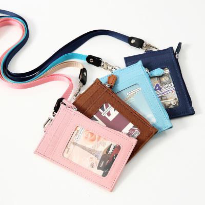 China Normcore/Minimalist Leather Credit Card Holder Office Work Name Badge Holder PU Lanyard ID Card Holder for sale