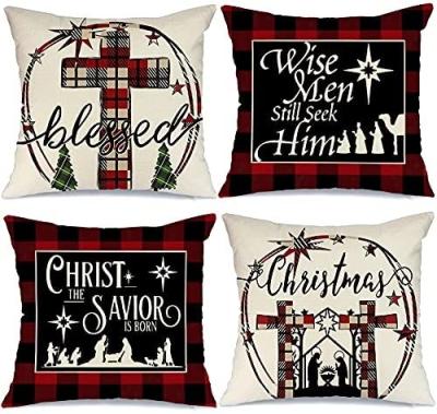 China Winter Anti-Static Plaid Decor Checkerboard Christmas Cross Cushion Cover Best Wishes for sale