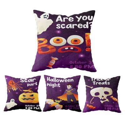 China Halloween Anti-Static Creepy Skull Cushion Fast Delivery Festival Decor Festival Decor Purple Sublimation Pillow Case for sale