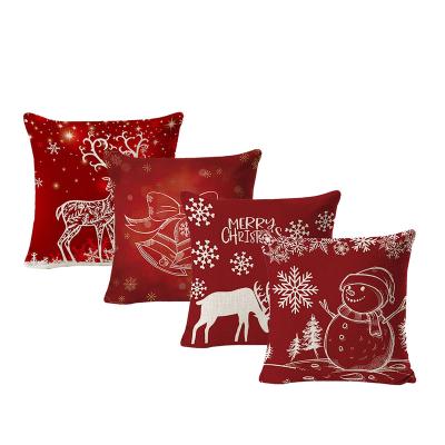 China Anti-Static Christmas Red Festival Pillow Cover Christmas Gift Cushion Canvas Case With Reindeer And Snowflake for sale