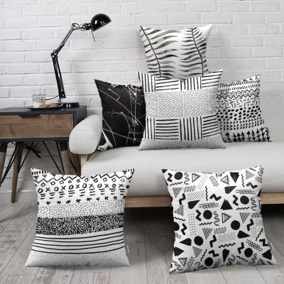 China European and American simple soft black and white stripe sofa home decoration pillow cover lattice style anti-static geometric cushion for sale