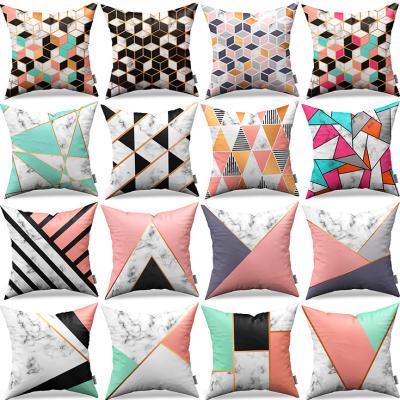 China Newest Wholesale Square Lattice Pillow Case Home Anti-static Geometric Marble Sofa Customized Pattern Pillow Cushion Cover for sale