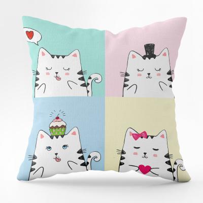 China Bulk Sale Cartoon Anti-static Cats Kids Printing Canvas Tile Covers Decorative For Home Decor Cushion for sale