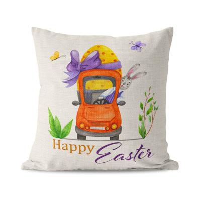 China Anti-static in Patio Running Square Chair Cushions Happy Egg Animal Printing Case Easter Pillow Canvas Cover for sale