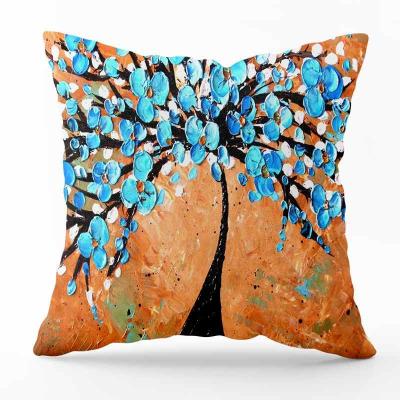 China Printing Canvas Sublimation Case Luxury Linen Cushion Cover Luxury Oil Painting Style Anti-Static Tree for sale