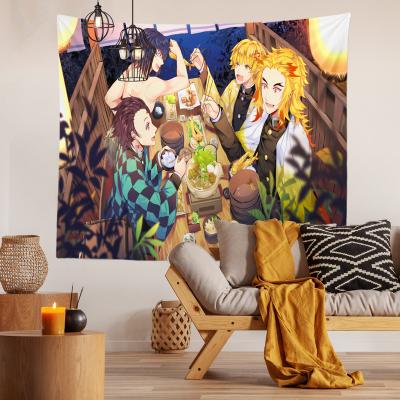 China Ghost Light Blade Cloth Animation Pattern Hanging Tapestries Hanging Peach Skin Dorm Tapestry Painting High Quality Anime for sale