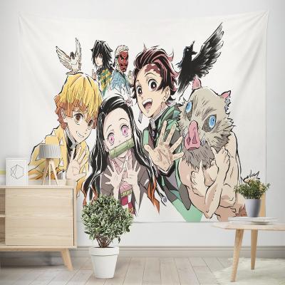 China 2021 Cartoon Character Minimalist Popular Tapestry Fabric Ghost Blade Cartoon Pattern Tapestry Peach Skin Hanging Painting Velvet for sale