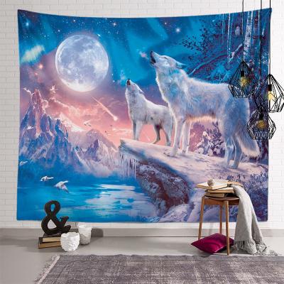 China Digital Custom Wholesale Skin Velvet Peach Tapestry Wall Hanging Head Wolf Head Wolf Picture Printing Animal Pattern for sale