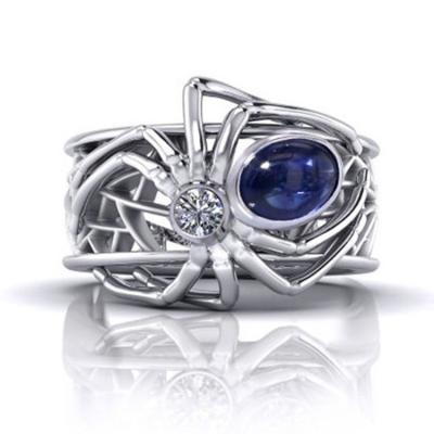 China Classic Punk Style Fashion Silver Sapphire Plated Spider Ring For Street Wear Diamond Insert for sale