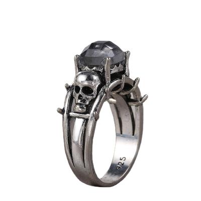 China Classic Punk Style Gem Fashion Silver Ring Black For Street Wear Diamond Insert for sale