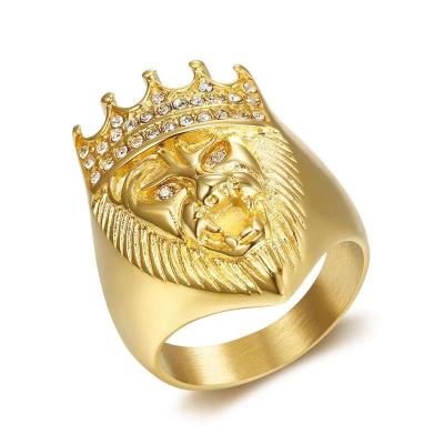 China Classic Hiphop Mens Fashion Silver Gold Plated 18K King Lion Ring For Street Wear for sale