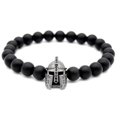 China Frosted Casual / Sporty Black Beaded Bracelets Spartan Helmet Fashion Jewelry Titanium Charm Bracelets Men for sale