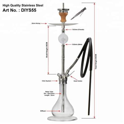 China Hot sale 304 stainless steel China big hookah hookah good quality manufacture click shisha for sale