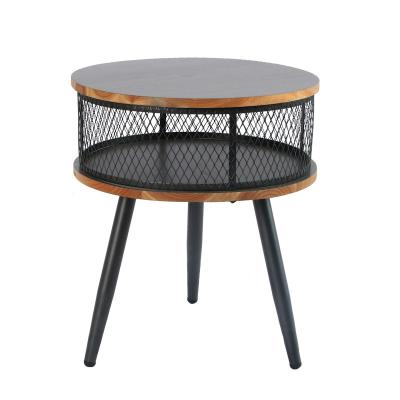 China American country small family small tea table solid wood round table living room sofa side table detachable gray table storage for sale