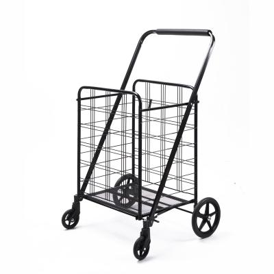 China 55KGS Easy Folding Factory Customized Portable Folding Steel Wire Shopping Hand Carts For Supermarket Steel Wire Folding Shopping Cart for sale