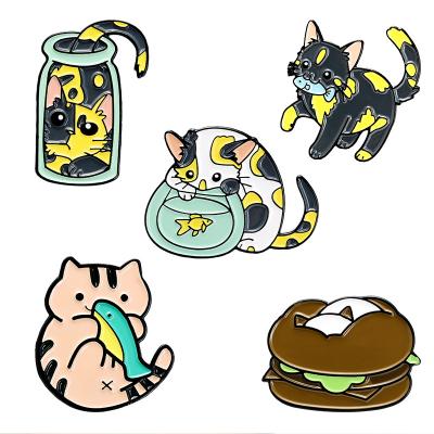 China Europe Stock Metal Black Lovely Dye Pins MOQ 10PCS Cat Pin Badge for sale