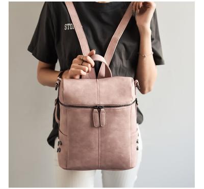 China Waterproof Backpack Women PU Leather Rucksacks School Bags Fashion Vintage Shoulder Bag for sale