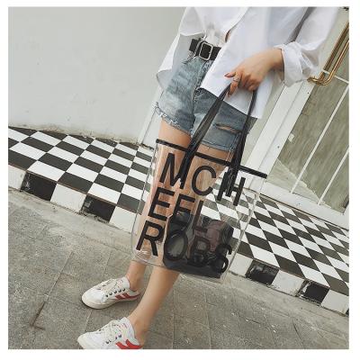 China Durable Transparent Fashion Women Beach Tote Clear Shoulder Handbag PVC Compound Bag for sale