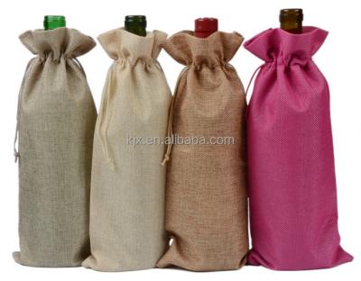 China Recyclable Jute Drawstring Sealing Handle Bottle Wine Gift Bag For Promotion for sale