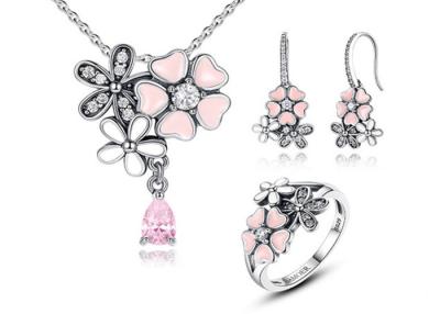 China Poetic Daisy Cherry Blossom Flower Jewellery Sets With Necklace / Earrings / Ring for sale