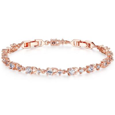 China Classic Rose Gold Plated Sparkling Cubic Zirconia Jewelry Bracelet High Polished Finish for sale