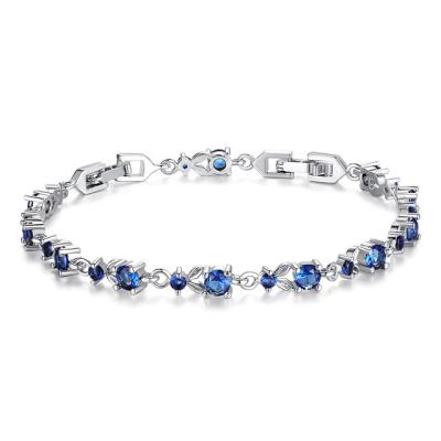 China Ladies Shining AAA Cubic Zirconia Chain Link Bracelet Sky Blue Color Luxury for sale