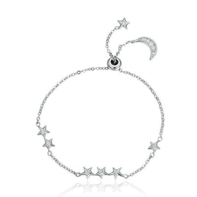 China Fashion Sterling Silver Chain Bracelet Clear CZ Twinkle Moon And Star Design for sale