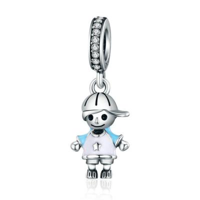 China 925 Sterling Silver Charms Anniversary Gift , Little Girl And Boy Couple Pendants for sale