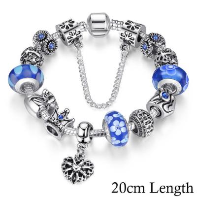 China DIY Sterling Silver Bead Charm Bracelets With Blue Crystal Love Heart Beads for sale