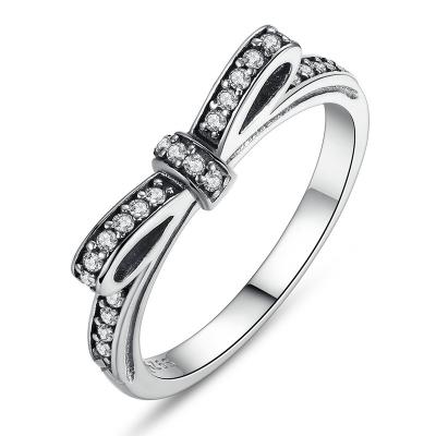 China Sparkling Bow Knot Stackable Sterling Silver Jewelry Ring Micro Pave CZ for Women for sale