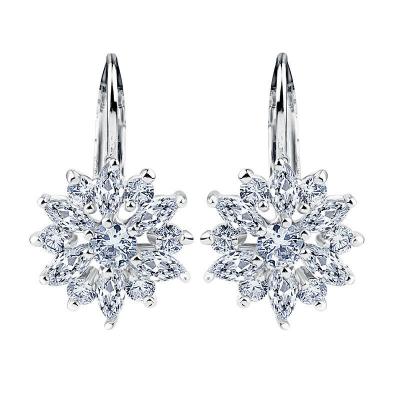 China Shiny Silver Color Cubic Zirconia Jewelry Dangle Earrings , CZ Stone Jewellery for sale