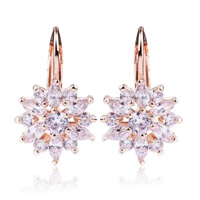 China Rose Gold Color Flower Cubic Zirconia Stud Earrings With Sparkling Stones For Women for sale