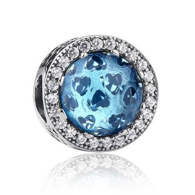 China DIY Radiant Hearts Sky Blue Crystal 925 Sterling Silver Beads And Charms For Pandora for sale