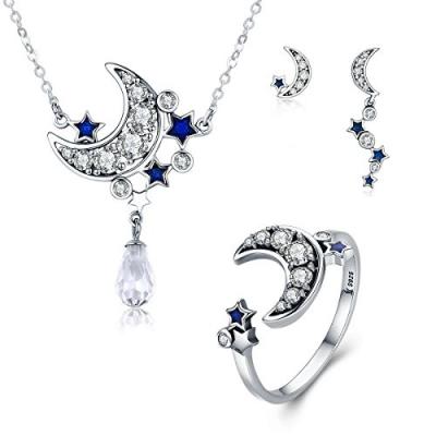 China La joyería auténtica de la plata esterlina 925 fijó la luna y la estrella de 3 pedazos que deslumbraban para las mujeres en venta