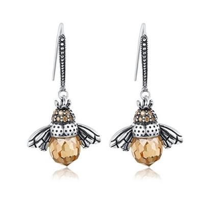 China Lovely Animal Bee Sterling Silver Drop Earrings With Cubic Zirconia Stone for sale