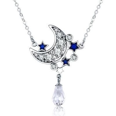 China Fancy Star and Moon Sterling Silver Charm Necklace with Crystal Pendant for Women for sale