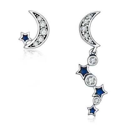 China Star And Moon 925 Sterling Silver Earrings Asymmetric Glamorous For Ladies Gifts for sale