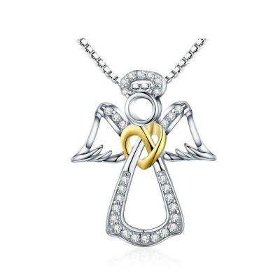 China Two Tone Angel Wings Sterling Silver Pendant Necklace , Silver Charm Necklace Jewelry for sale